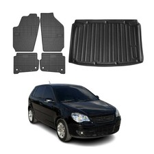 Fußmatten & Kofferraumwanne Set für VW Polo 2005-2009 Gummi TPE Schwarz 5x