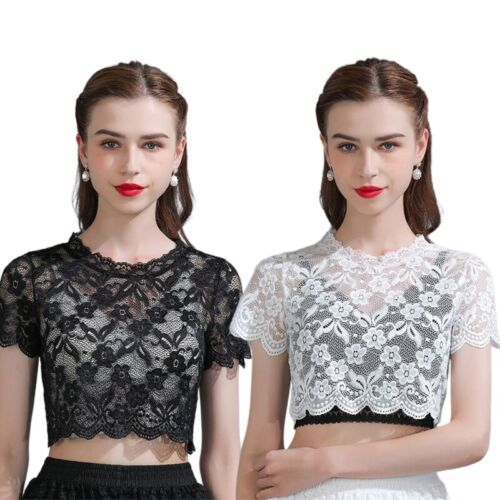 Half Shirt Blouse Sweet Crochet Floral Lace Collars for Wedding Dress Neck Cover - Afbeelding 1 van 14