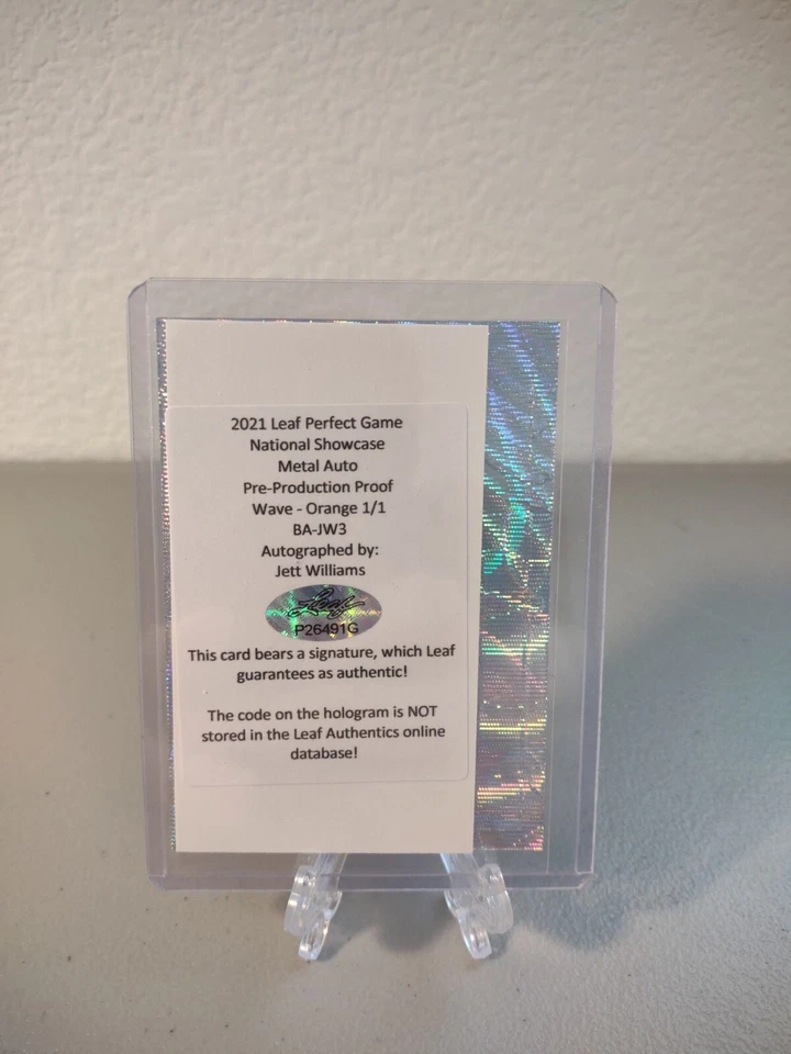 2021 Leaf Perfect Game Jett Williams 1/1 Auto Orange Wave Proof Color Match Mets - Image 2 of 2