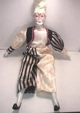 1 - Vintage Porcelain pierrot Jester Clown Doll 17