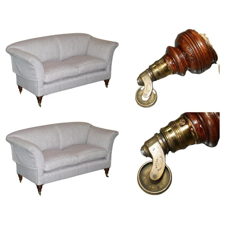 FINE PAIR OF FULLY RESTORED ANTIQUE HOWARD & SON'S VICTORIAN PORTARLINGTON SOFAS