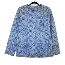 Chi By Falchi Jacket Medium Blue White Vintage Snakeskin Leather Button Up Coat