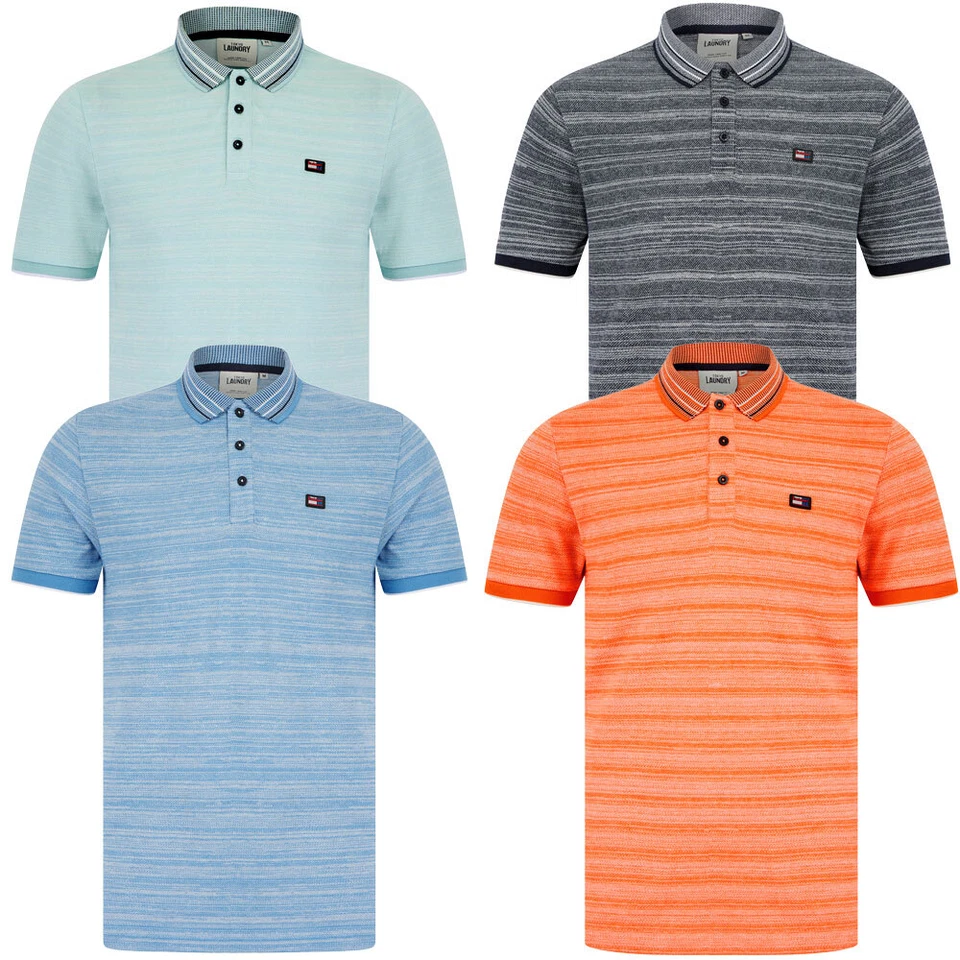 Tokyo Laundry Men's Polo Shirt Woven Cotton Stripe Knitted Jacquard Collar Top - Image 1 of 1