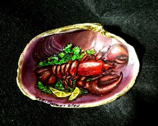 OOAK Hand Painted Steamed Lobster Entree Clam Shell 