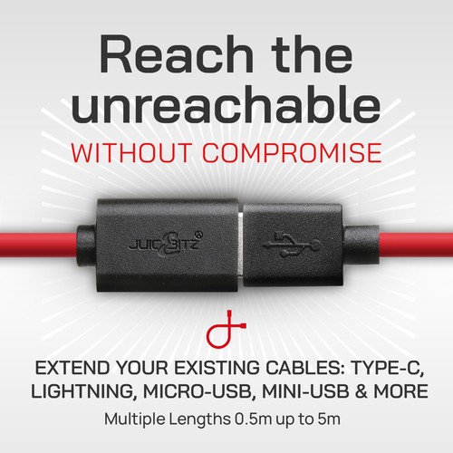JuicEBitz® USB 2.0 męski na żeński przedłużacz przewód szybkiego ładowania transferu danych - Zdjęcie 30 z 36