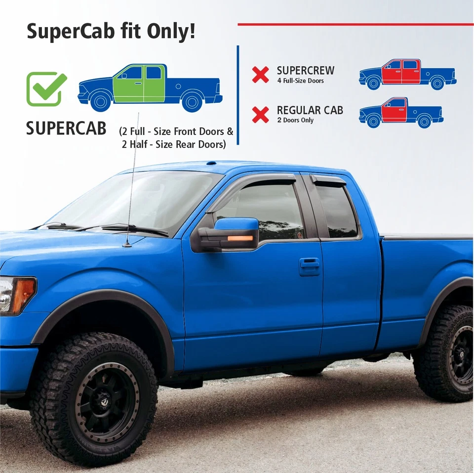 Защита от дождя вентиляционные козырьки козырек для 2004-2014 Ford F-150 SuperCab - Изображение 3 из 4
