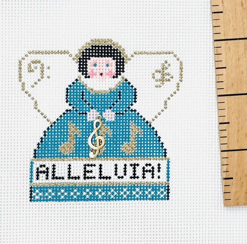Painted Pony hand painted needlepoint canvas Angel 3" alleluia music theme teal - 第 1/1 張圖片