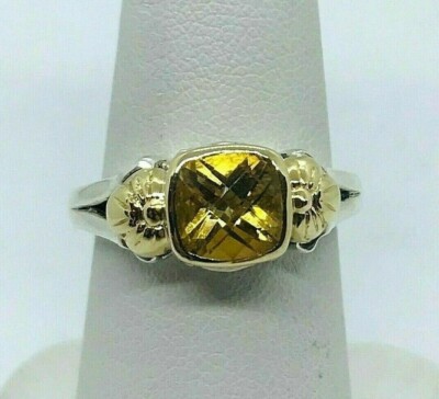Gabrielle Bruni Large ''Cushion'' Styled Yellow Tourmaline Ring 14K Gold .925