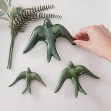 Glazed Hunter Green Swallows Wall Hanging Decor