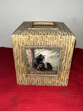 NWT RUSTIC BEAR THEMED UPRIGHT TISSUE BOX COVER  6x5.5 CABIN CAMP DECOR