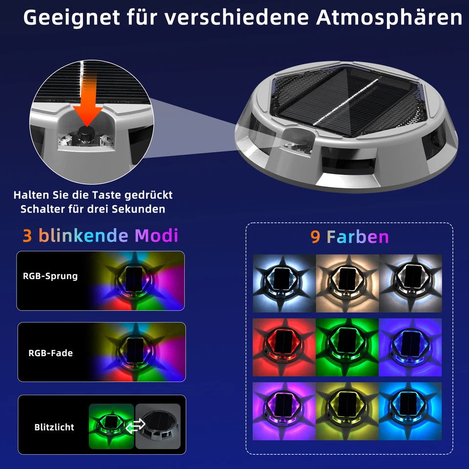 4-12x Solarleuchte Solarlampe Bodenstrahler Bodeneinbau Außen Gartenstrahler RGB - Bild 4 von 4
