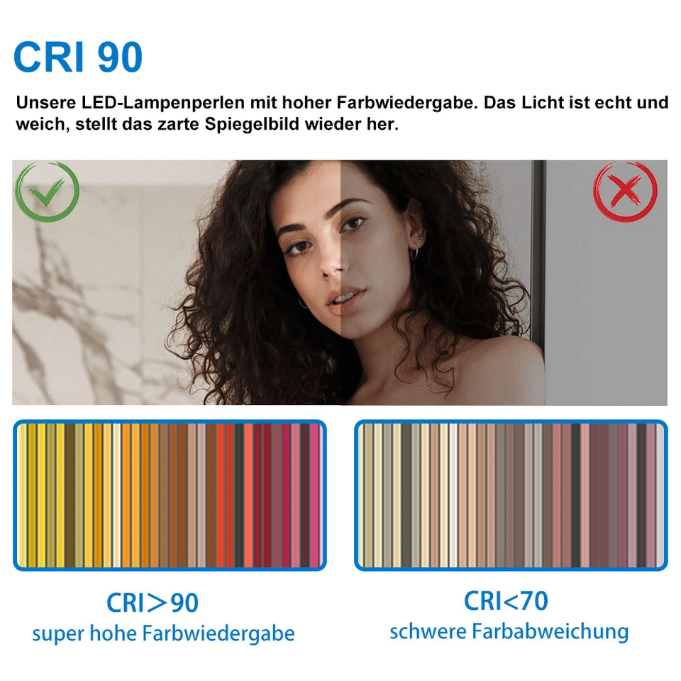 Badspiegel LED Badezimmerspiegel Touch Beschlagfrei Uhr Makeup Lichtspiegel ab50 - Bild 3 von 4