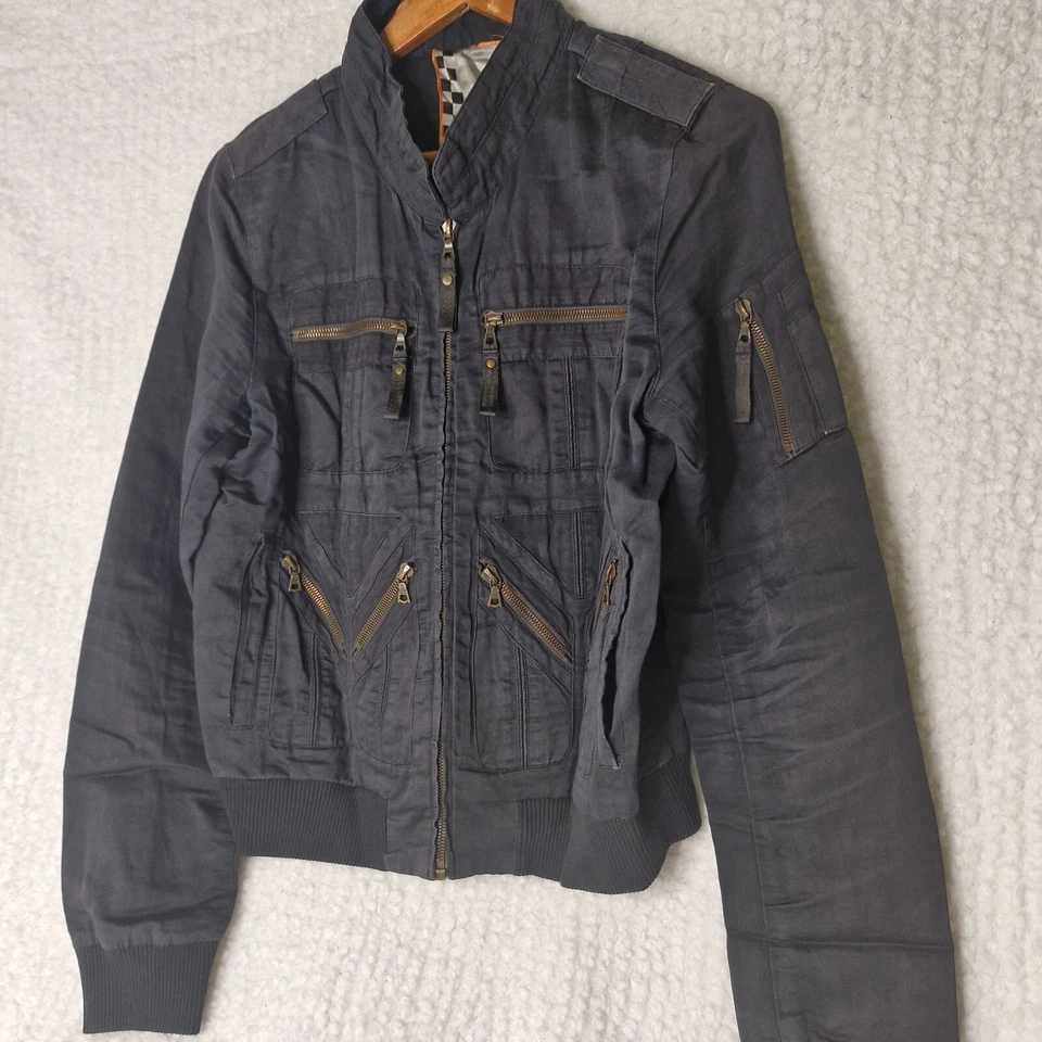 Vintage Gwen Stefani L.A.M.B Light Black Cotton/Linen Military Jacket W/ Zips XS - Image 4 of 4