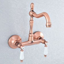 Antique Copper Swivel Wall Mount Bathroom Basin Faucet Kitchen Sink Mixer Tap
