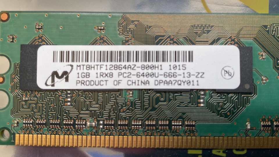 Memory MT8HTF12864AZ-800H1 Micron 1GB RAM 800Mhz DDR2 PC2-6400U HP PN 404574-888 - Image 2 of 4