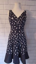NINE WEST Womens Dress Sz 2 Navy and White Polka DOts Career V Neck Fit & Flare