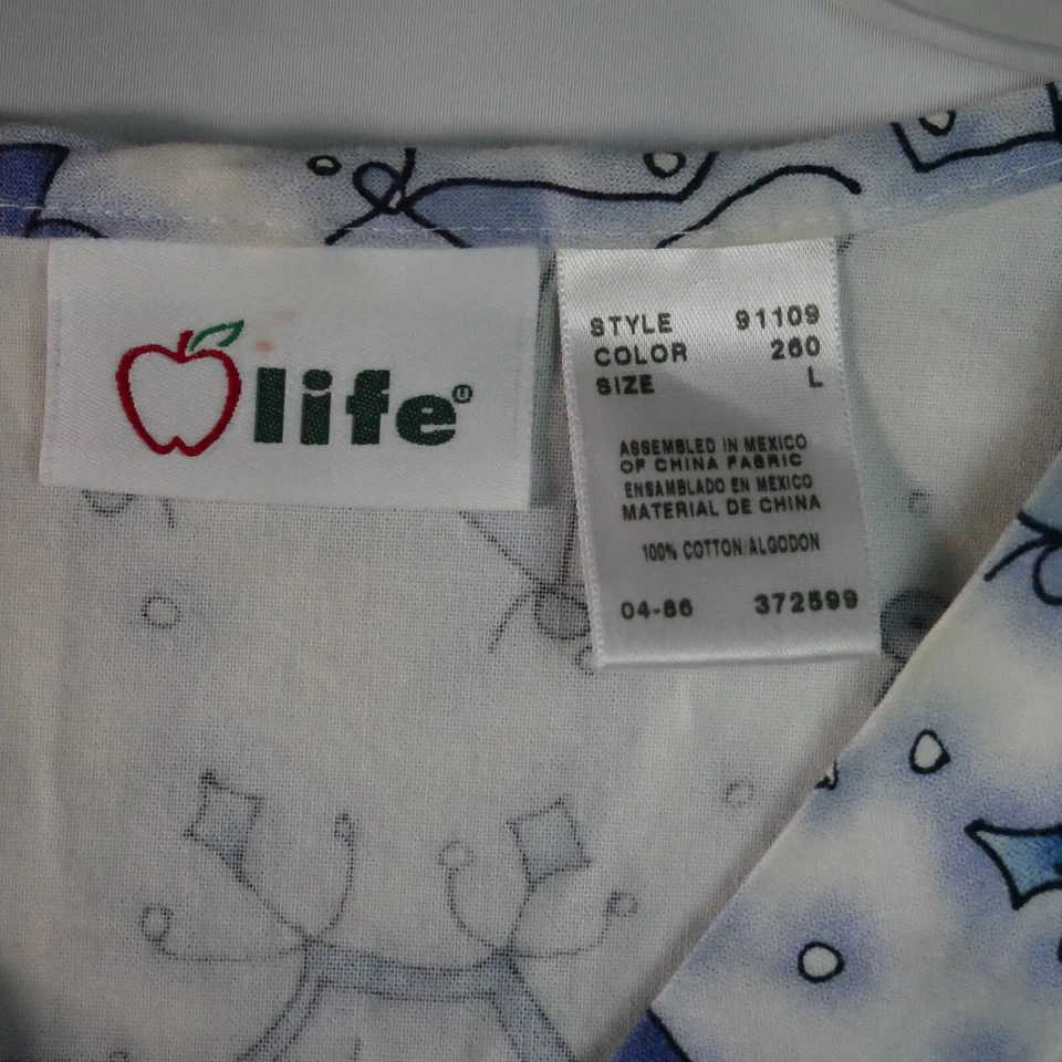 Blusa Médica Life Para Mujer Talla L Medical Smiley Copos de Nieve Blanca Pullover Bolsillos Foto 4 de 4