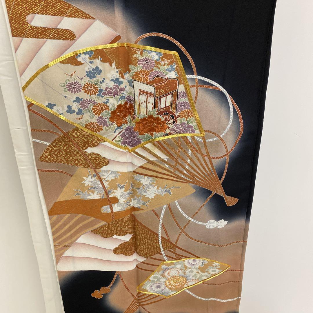 JAPANESE KIMONO KUROTOMESODE 157.5cm 5 ft 2 in PURE SILK