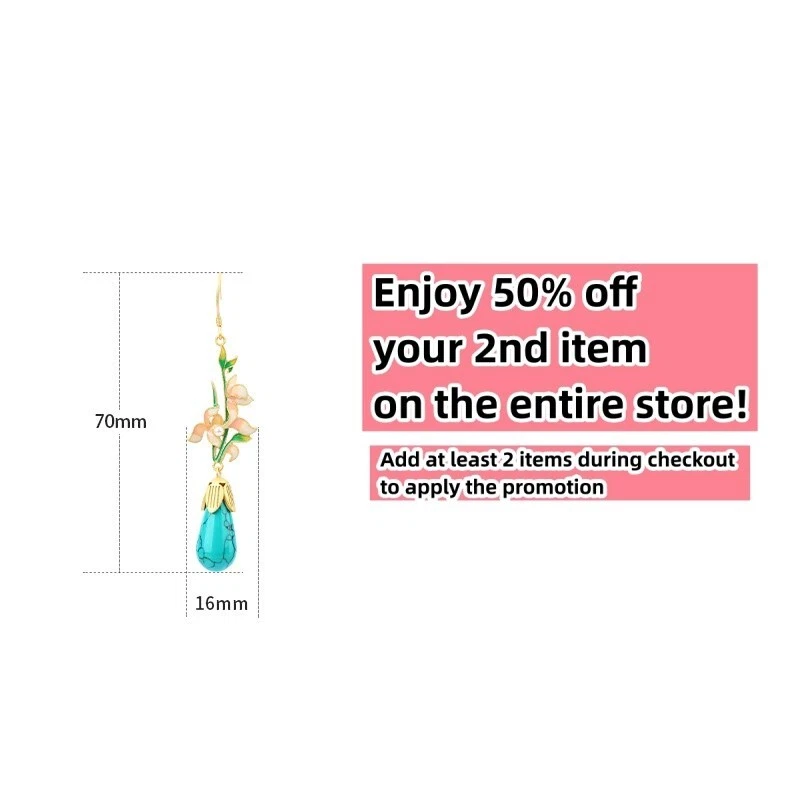 Bohemian Turquoise Gemstone Drop Earrings – Dainty Flowers 18K Gold Plated Hook - Image 4 of 4