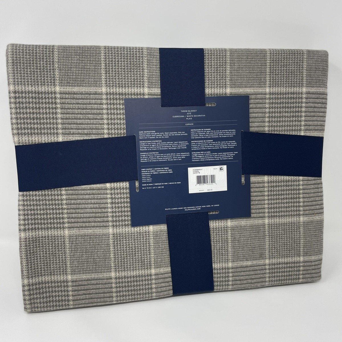 ラルフローレン　ラグ Ralph Lauren Gipson Plaid Throw Blanket Jete 54x72 Taupe 100