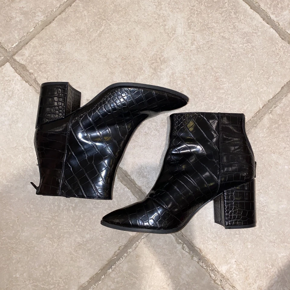 Botines Mujer Talla 9 Negro Caimán Cuero Vegano Llámalo Primavera Julieann Foto 2 de 4