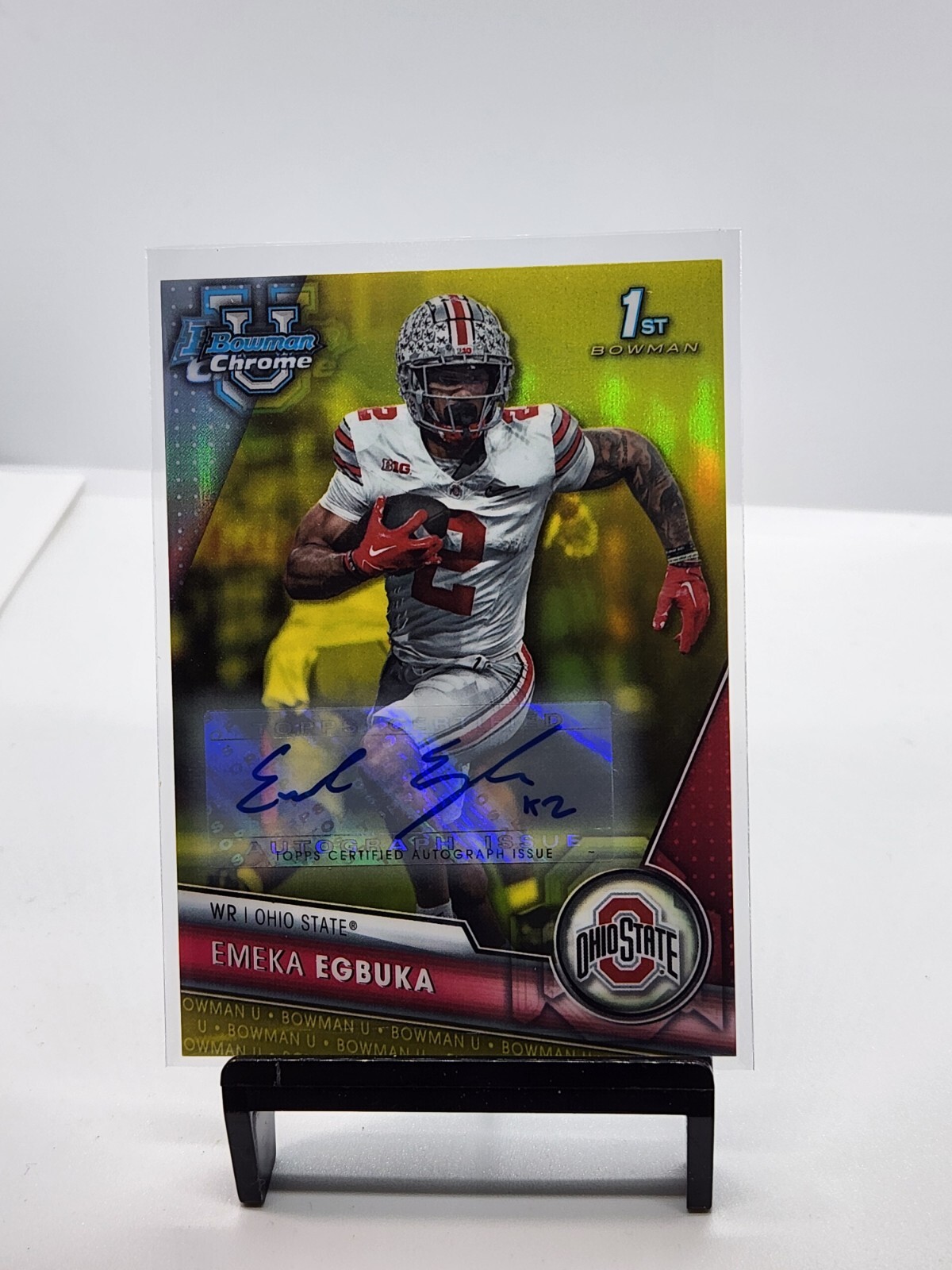 2023 Bowman U Chrome Emeka Egbuka 1st Bowman Yellow Refractor Auto /75 Buckeyes