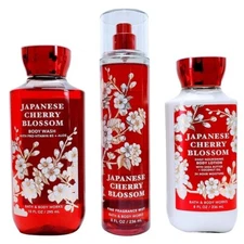 3 Bath & Body Works Japanese Cherry Blossom Fine Fragrance Mist Lotion Wash Set