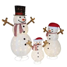 4 Ft. Snowman Family Outdoor Christmas Holiday Yard Decoration Warm White Led(3-