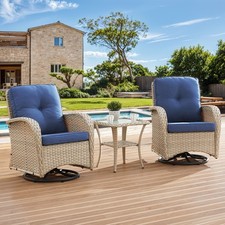 3Piece Patio Furniture Set Outdoor Swivel Rocking Chairs with Rattan Side Table