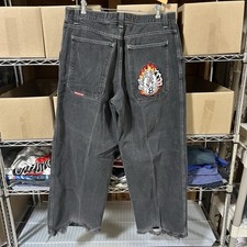 Vintage Comedy Tragedy 90s JNCO Jeans Y2K 38x30 Wide Leg Black Denim Dice Flames