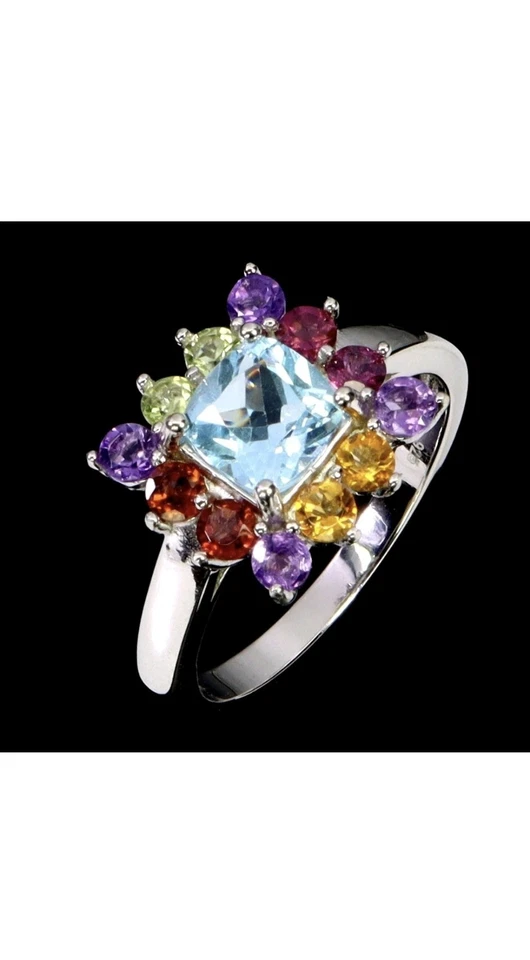 925 Sterling Silber Ring Kissen Topas 6mm Citrin Peridot Edelstein Schmuck - Bild 2 von 4