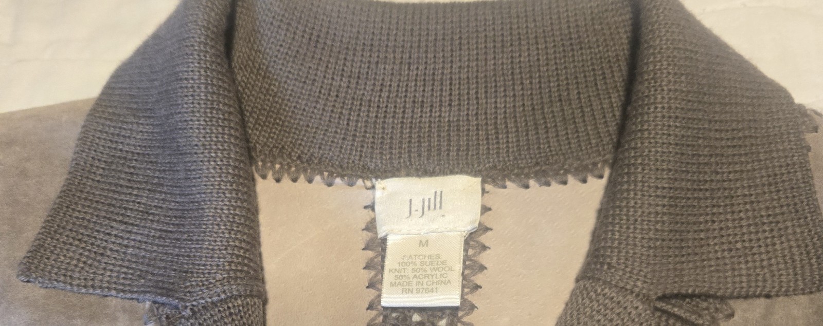 J. Jill Gray Suede Patchwork Knit Button Cardigan… - image 3