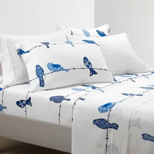 Rowley Birds Soft Sheet Set, 6 Piece Set, Queen, Navy - Colorful Bird Sheets ...