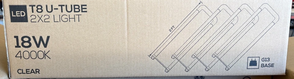 4 Hyperikon T8 LED Light Tube U-Tube U Shape 2x2 Light 18W 4000K Clear 100-277V - Image 2 of 4