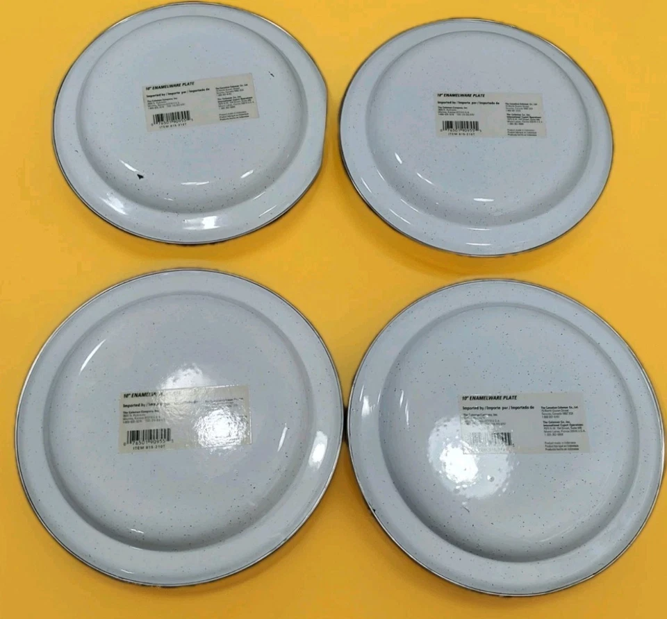 Набор из 4 неиспользованных эмалированных обеденных тарелок 10 дюймов круглая обеденная тарелка с серебряным ободком! - Изображение 2 из 4