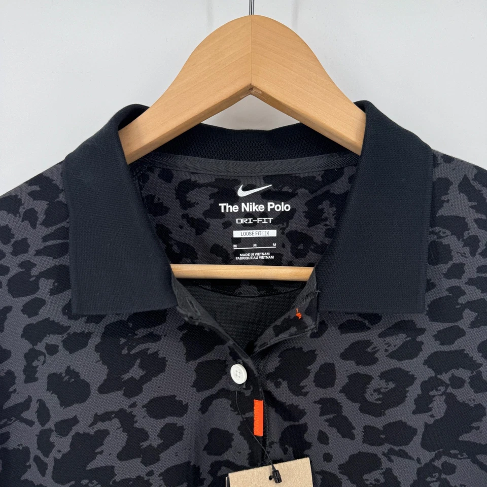 Camisa polo de golf Nike para mujer M estampado de leopardo Dri-FIT negra gris DA3315-070 Foto 2 de 4
