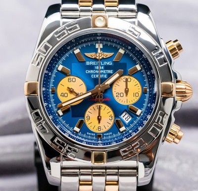 Breitling Chronomat 44 Rose Gold $12K MSRP Blue Dial WARRANTY Pilot Steel IB0110