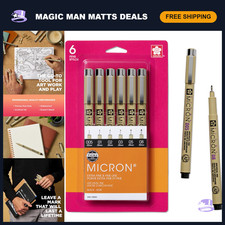 Fineliner Pens Set - Black Ink, Assorted Point Sizes, 6 Pack for Art Drawing