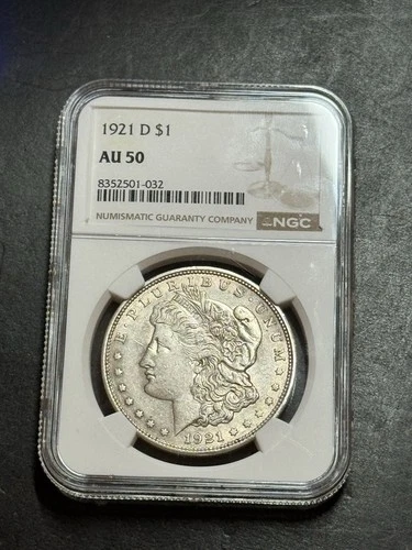 1921 D Morgan Silver Dollar Graded NGC AU50 About Uncirculated AU Coin (Slab1492