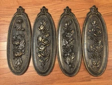 Vintage Dart/Syroco Oval Black & Gold  Floral Wall Decor Plaques 1974 -Set of 4