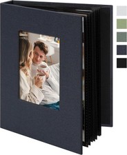 Small 4x6 Photo Album 24 Pockets Linen Cover Gray Blue
