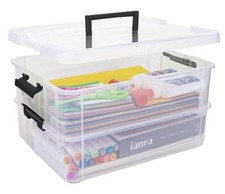 2 Layer Plastic Storage Containers with Lids, Multipurpose Clear Stack Black