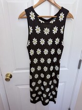 Alice + Olivia Black Daisy Print Knit Sleeveless Dress Size Small 