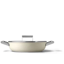 Smeg 4-Quart 11" Non-Stick Skillet Deeppan with Lid - Cream