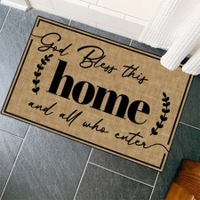2D God Bless This Home Welcome Doormat - Non-Slip Indoor/Outdoor Entrance Mat