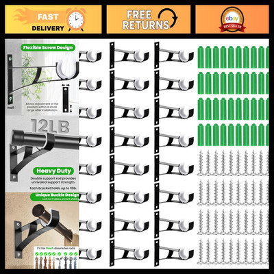 24pcs Heavy Duty Curtain Rod Brackets with Screws - Wall Mount Holders for 1'' Ro