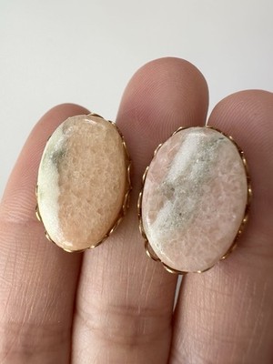 Vintage Pink Gemstone Earrings Gold Tone Screw Back