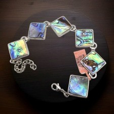 New Abalone Shell Silver Panel Chunky Geometric Adjustable Chain Bracelet