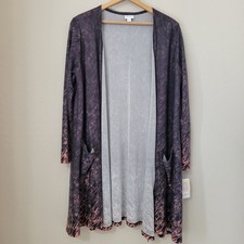 LuLaRoe CAROLINE A-Line Open Mid Thigh Cardigan Pink Purple Sz XL Pockets