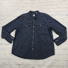 Levi's Denim Western Shirt Mens XL Dark Wash Pearl Snap Long Sleeve Standard Fit